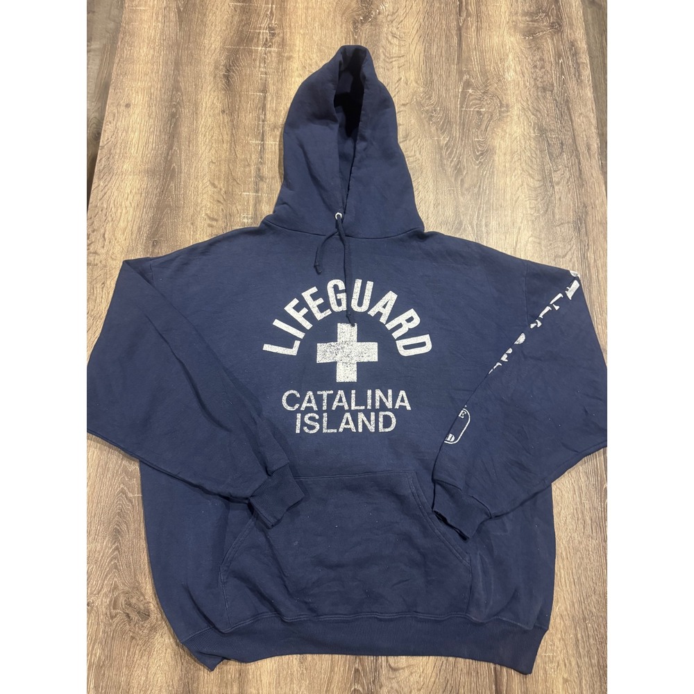 Jerzees Lifeguard Catalina Island Navy Blue Hoodie Sweatshirt XL